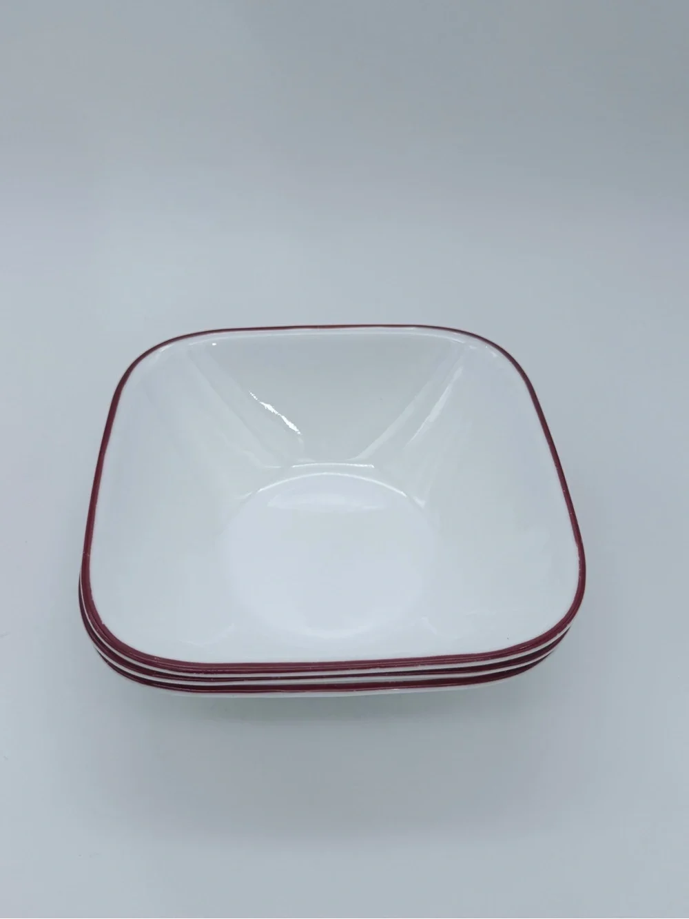 Corelle Vitrelle Square White Cereal Bowls Radiant Red Band Rim 6-1/4” Set Of 3